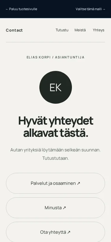 Digitaalinen käyntikortti – toimivan mallisivuston esikatselu