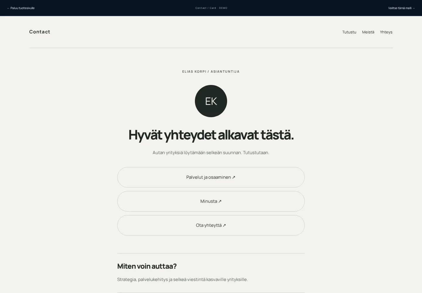 Contact / Card – aito kuvakaappaus mallisivustosta