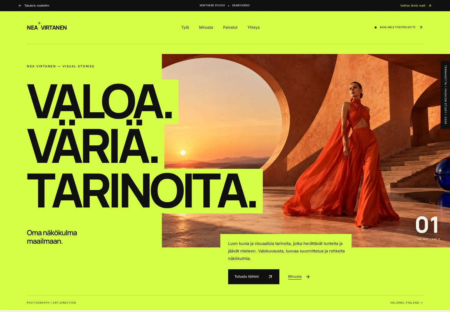 Portfolio Creative – kuvakaappaus demosta