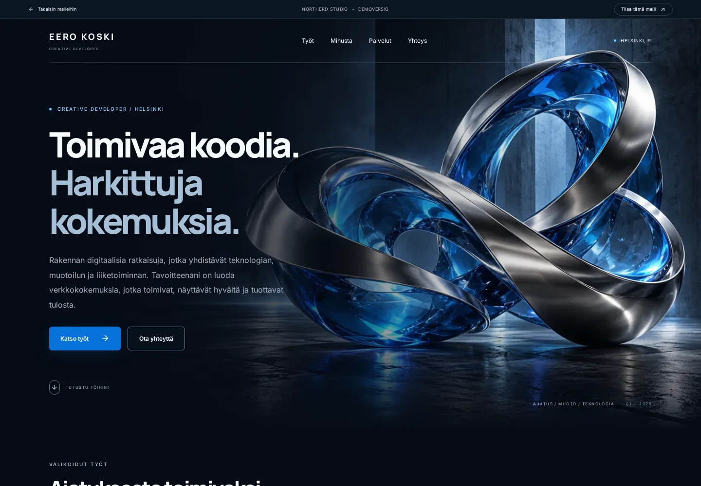 Portfolio Dark – kuvakaappaus demosta