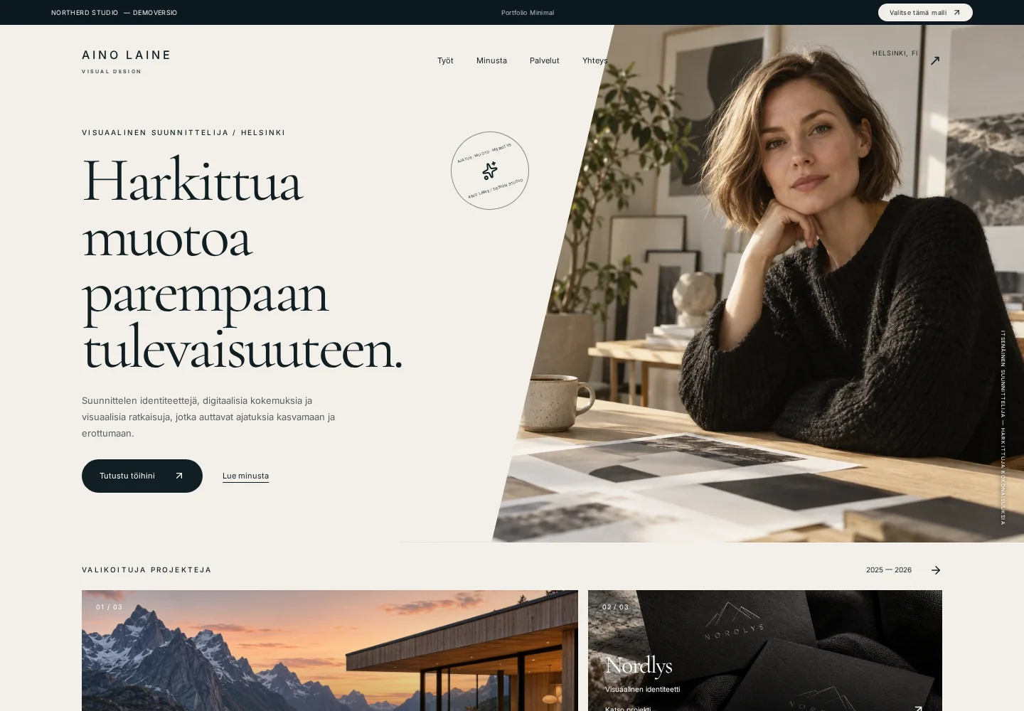 Portfolio Minimal – kuvakaappaus demosta
