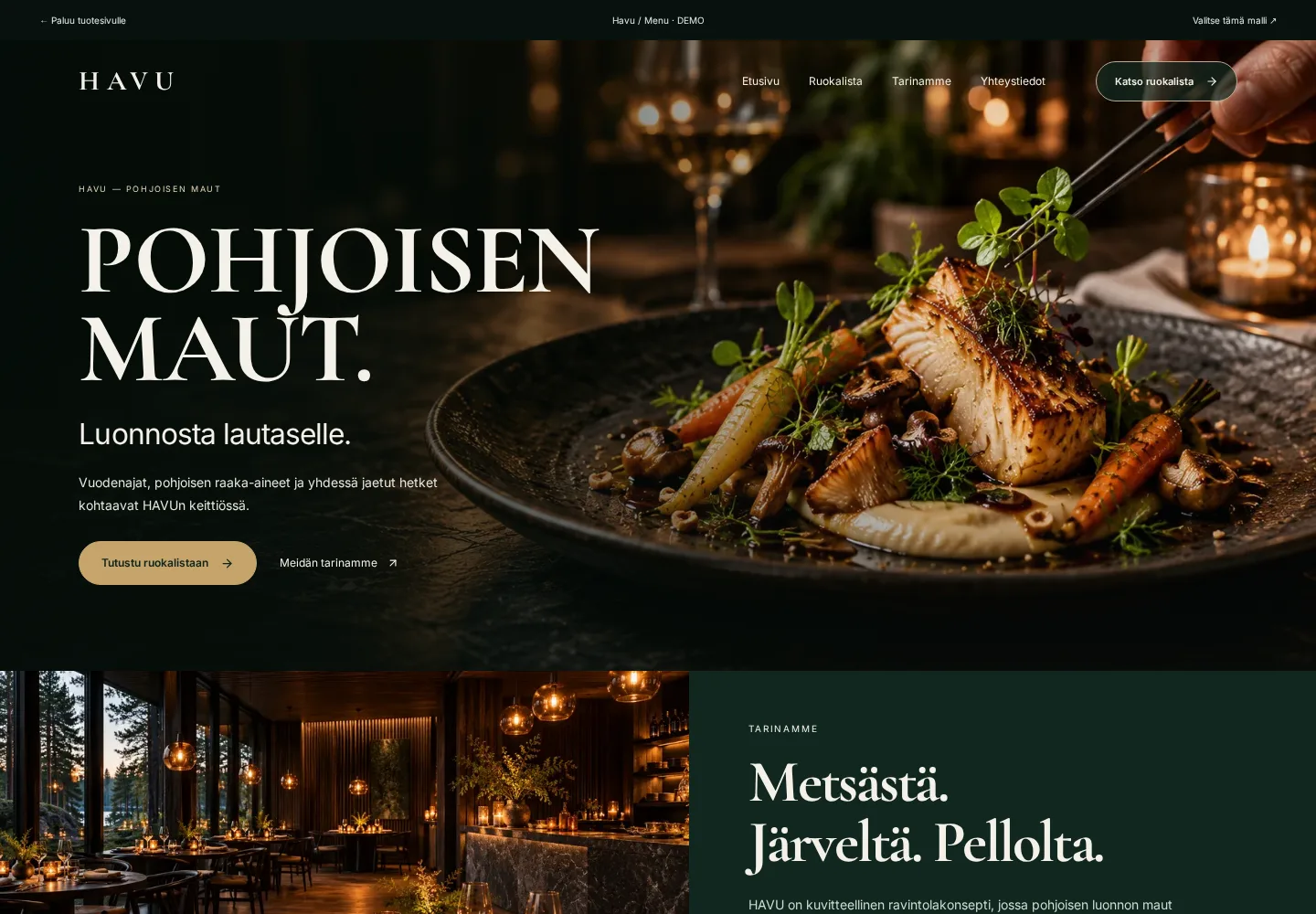 HAVU / Menu – kuvakaappaus demosta