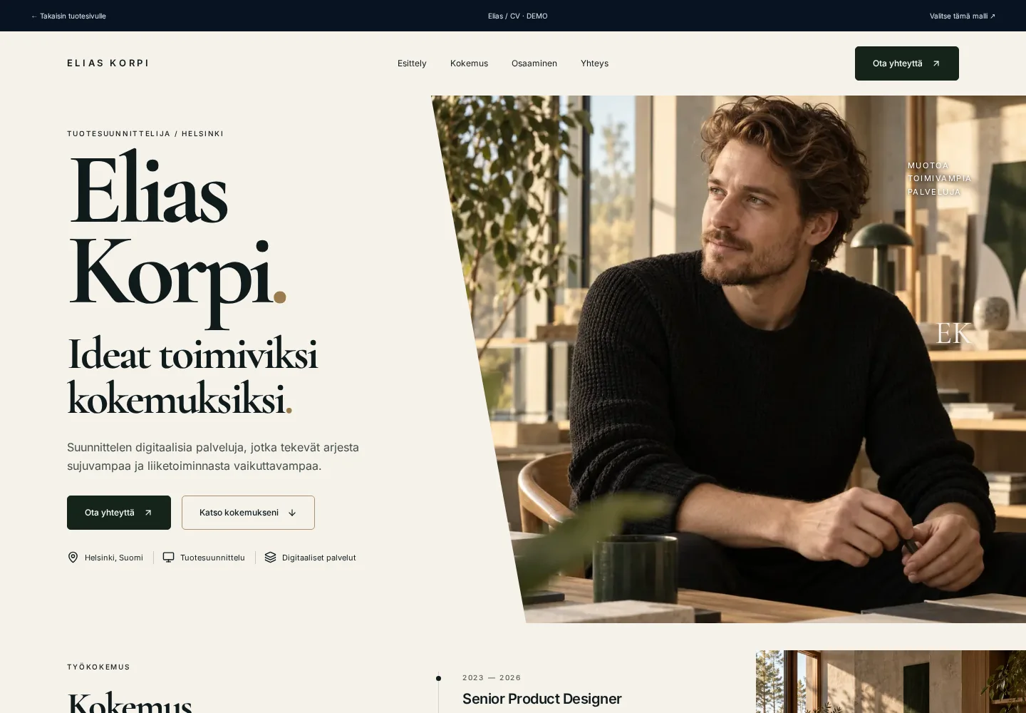 Elias / CV – kuvakaappaus demosta
